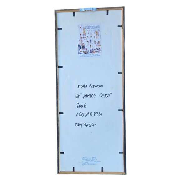 Nicola Perucca Framed Watercolor An Ancient City 2006 Wall Art 16 inch Blue Tree - Picture 2 of 16